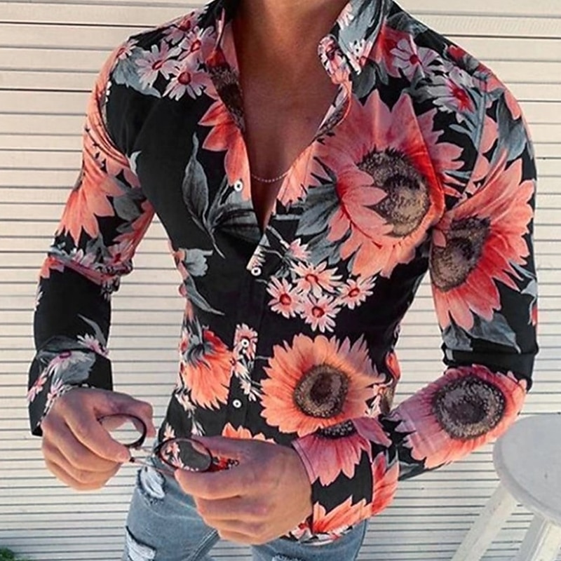Men's Floral Shirt Button Up Shirt Long Sleeve Fashion Designer Casual Casual Daily Holiday Spring & Summer Turndown Button-Down Black White Yellow Red Navy Blue3