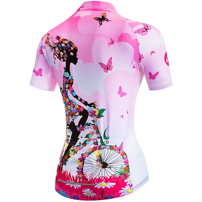 Women's Cycling Jersey Patterned Floral Botanical Flower Short Sleeve Bike Jersey Top with 3 Rear Pockets Mountain Bike MTB Road Bike Cycling Quick Dry Back Pocket Moisture Wicking Breathable Sports3