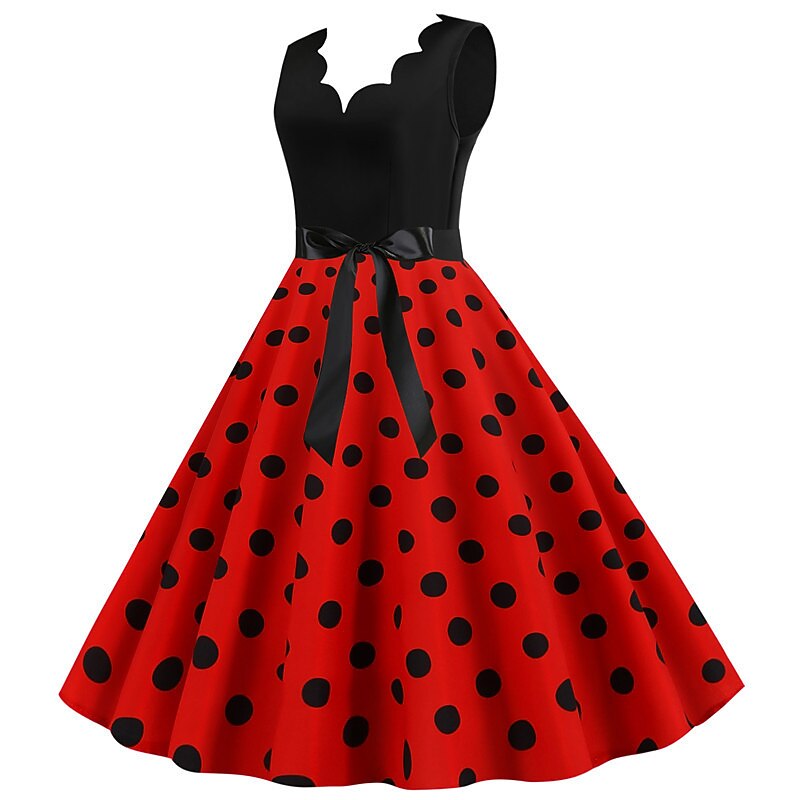 Polka Dots 1950s Grease Outfits Cocktail Dress Knee Length Dress Christmas Dress Rockabilly Polka Dot V Neck Fancy Dress Women's Christmas Halloween Carnival Homecoming Prom Adults' Dress3