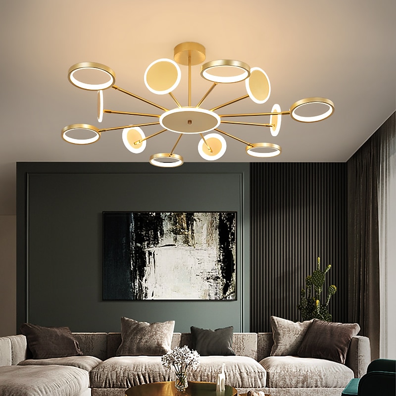 6/8/12 Heads LED Pendant Light Chandelier Modern Black Gold Circle Adjustable Design Metal Artistic Style Hollow Out Painted Finishes Contemporary Nordic Style 110-120V 220-240V2