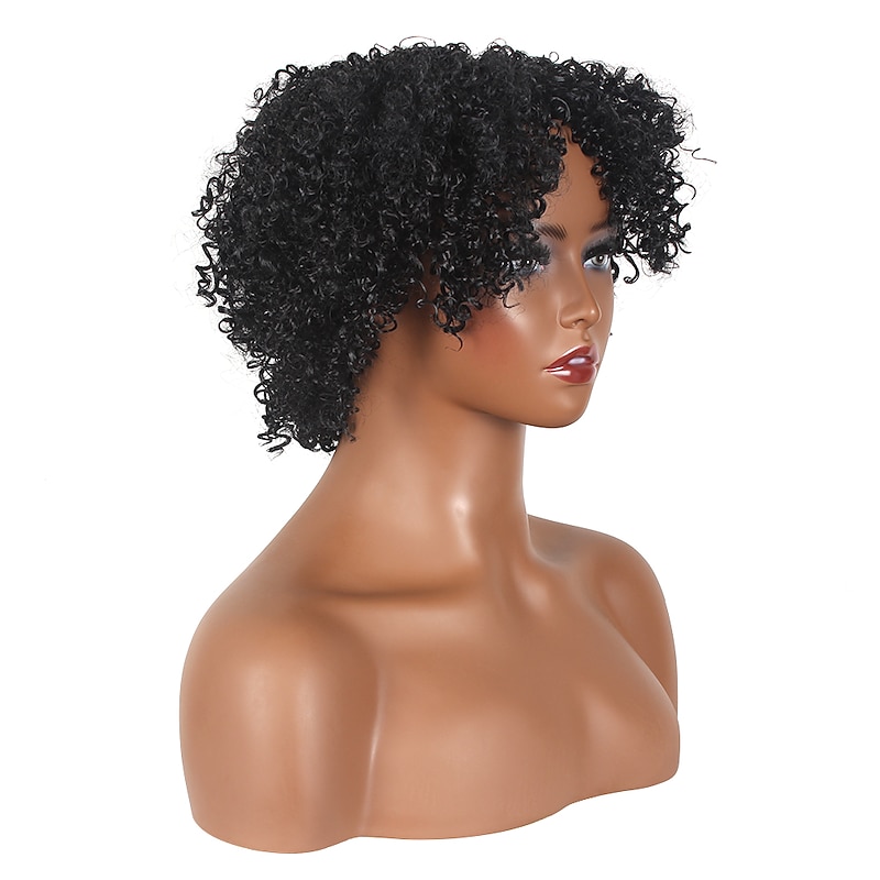 Synthetic Wig Afro Curly Asymmetrical Wig Short Natural Black Synthetic Hair Women's Cosplay Party Fashion Black4