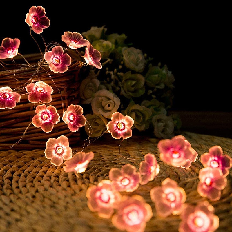 LED String Light 2/3/4M LED Peach Blossom Fairy String Lights Battery Operated 20/30/40LEDs Christmas Outdoor Flower Shape Garden Wedding Decorative String Lamp4