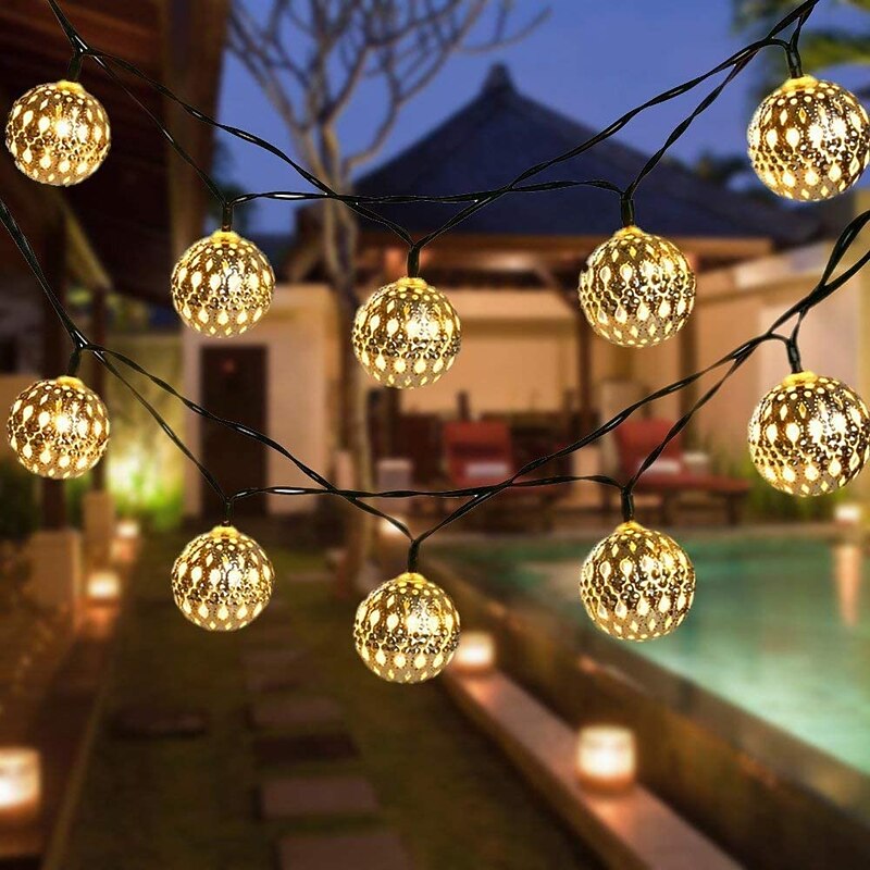Elegant Wedding Party Reception Solar LED String Lights - Moroccan Ball Outdoor Garden Lights, Waterproof 10M-50LED, 7M-30LED, 5M-20LED Globe Lanterns for Home Decoration2