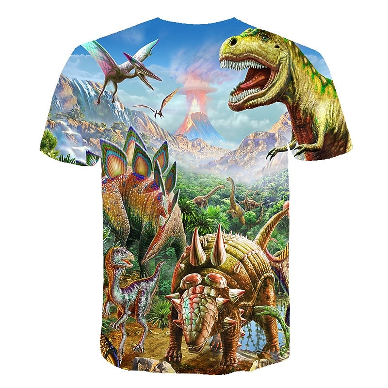 Kids Boys' T shirt Short Sleeve Dinosaur 3D Print Animal Print Gray Green Navy Black gray Children Tops Summer Active Daily Wear Regular Fit 4-12 Years2