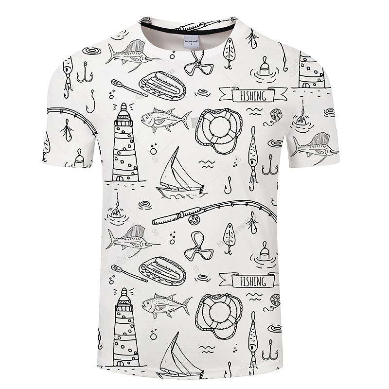 Men's Unisex Animal Graphic Prints Fish T Shirt Tee Funny T Shirts Short Sleeve T shirt 3D Print Crew Neck Shirt Designer Basic Big and Tall Casual Daily Holiday White Royal Blue Blue Clothing Apparel3