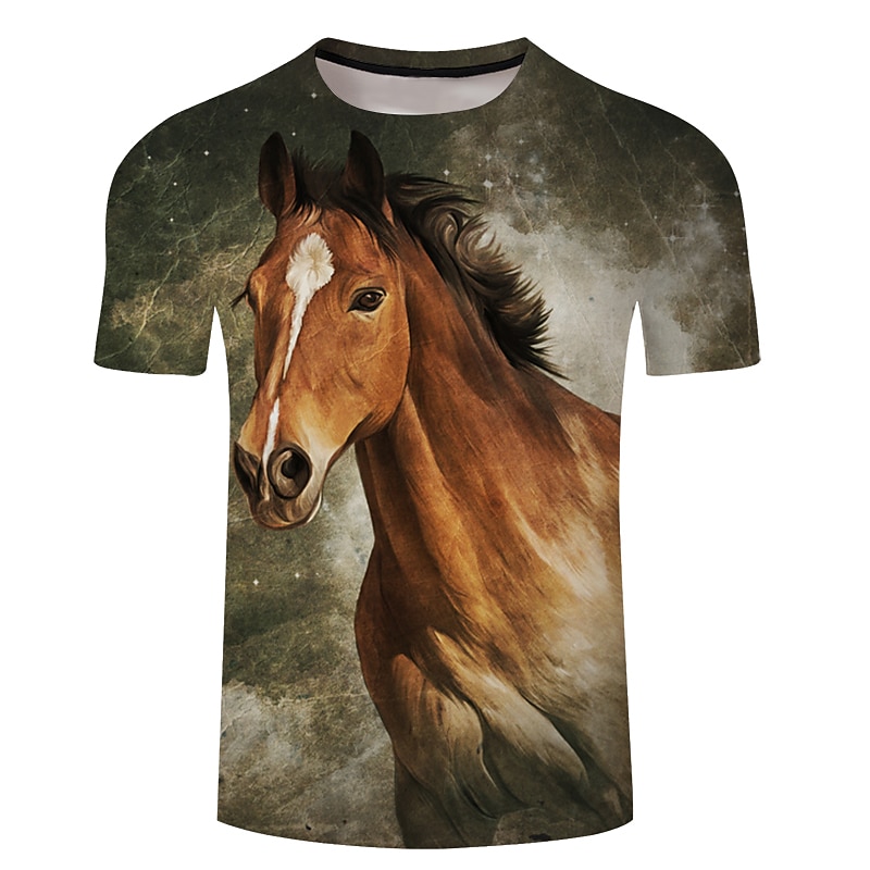 Men's Unisex Horse Graphic Prints Shirt T Shirt Tee Short Sleeve T shirt 3D Print Crew Neck Shirt Designer Basic Big and Tall Casual Daily Holiday Pink Blue Dark Green Clothing Apparel Plus Size S M