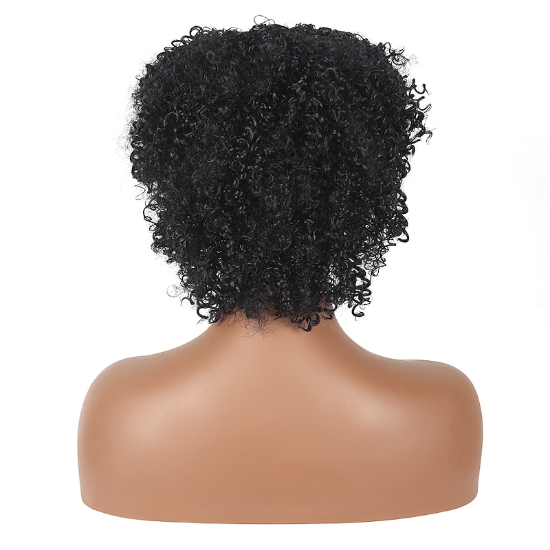 Synthetic Wig Afro Curly Asymmetrical Wig Short Natural Black Synthetic Hair Women's Cosplay Party Fashion Black3