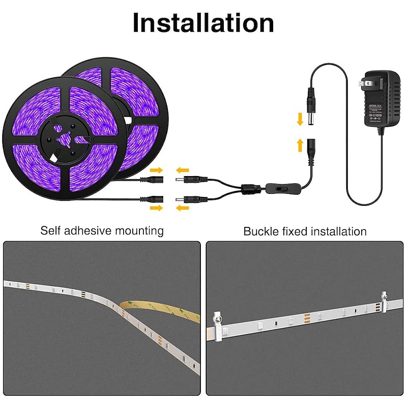 LED Strip Light 2X5M 32.8ft LED UV Black Light Strip Kit 600 Units UV Lamp Beads 12V Flexible Blacklight Fixtures 10m LED Ribbon Waterproof for Indoor Fluorescent Dance Party Stage Lighting Body Paint2