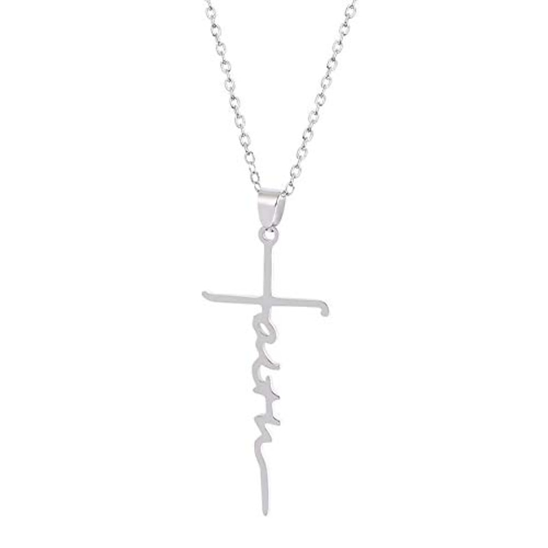Women's Necklace Faith Cross Jesus Stainless Steel Pendant Necklace Gold Silver Cross Necklace for Dainty Women Letters Decoration Jewelry Faith Grace Love3