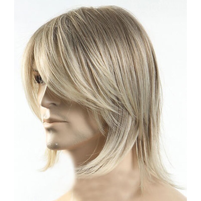 Blonde Wigs for Men Fashion Mens Boys Style Straight Blonde Hair Cosplay Party Daily Wear Hair Full Wig3