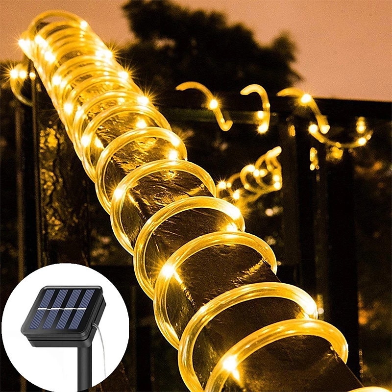 Solar Rope Lights Outdoor Waterproof String Lights 12M 7M IP65 Rope Tube String Lights Outdoor Lighting Fairy Flexible Lights 50/100 LEDs For Garden Garland Yard Lawn Fence