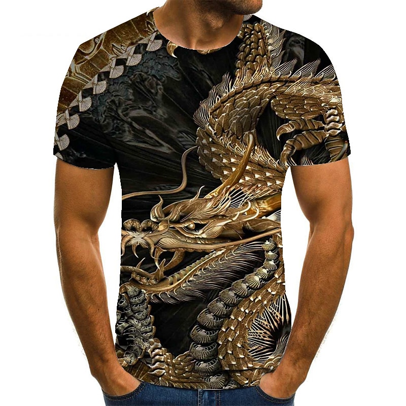 Men's Unisex Dragon Graphic Prints T Shirt Tee Short Sleeve T shirt 3D Print Round Neck Shirt Fashion Designer Basic Casual Daily Holiday Brown Spring & Summer Clothing Apparel Plus Size S M L XL XXL