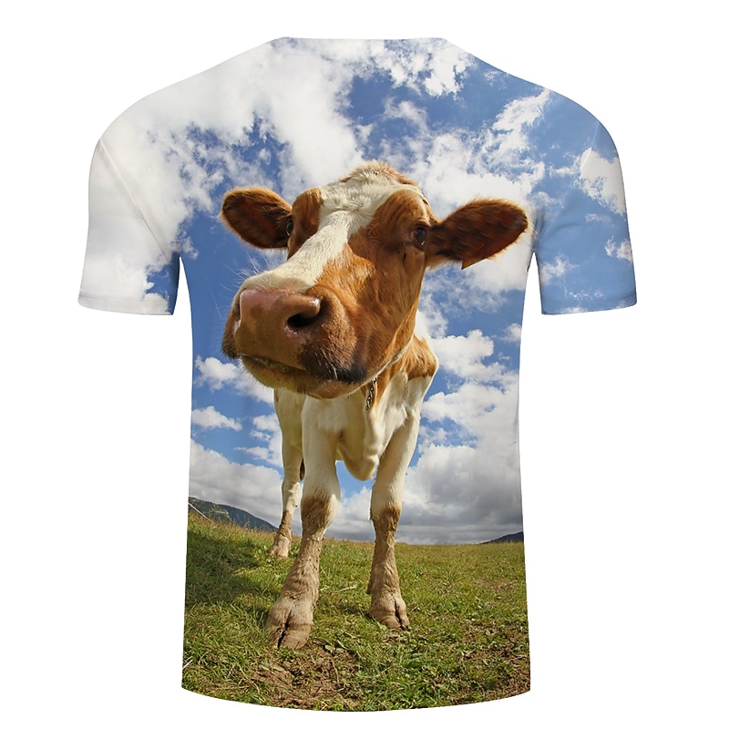 Men's Unisex Cow Graphic Prints T Shirt Tee Short Sleeve T shirt 3D Print Crew Neck Shirt Designer Basic Big and Tall Casual Daily Holiday Yellow Light Green Blue Clothing Apparel Plus Size S M L XL2