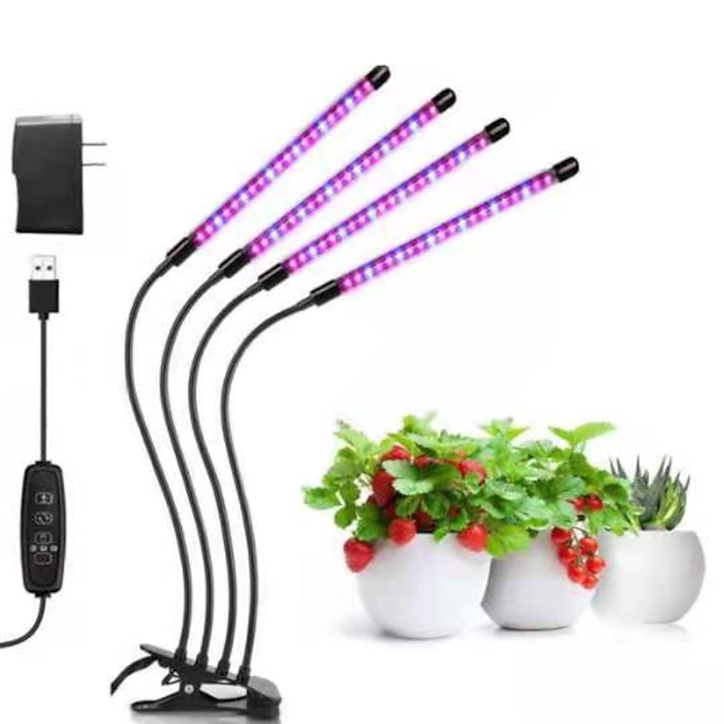 LED Grow Lights Dimmable Growing Light Fixture 10W 20W 30W with Plug for Desktop Plants Home Office Vegetable Greenhouse 20-40-60-80 LED Beads 1 Set