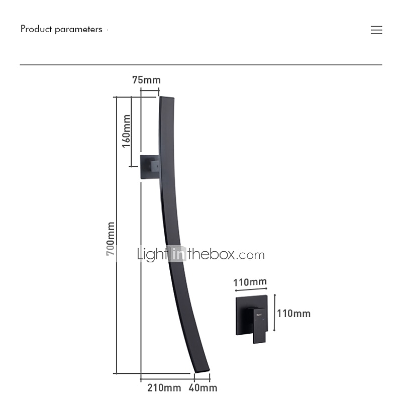 Wall Mounted Bathroom Sink Faucet,New Design Waterfall Black Single Handle Two Holes Bath Taps with Large Outlet and Flow Adjustable Switch and Hot/Cold Switch4