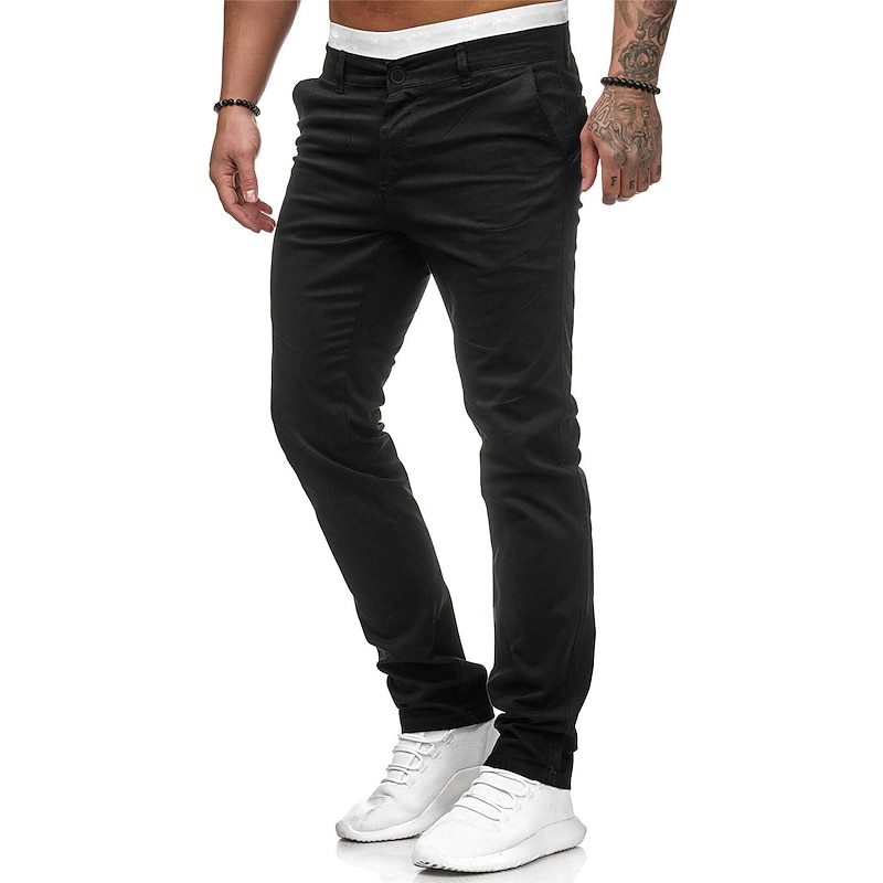 Men's Trousers Chinos Slacks Jogger Pants Straight Leg Geometry Soft Breathable Ankle-Length Home Daily Stylish Classic Style Slim Black White Mid Waist Micro-elastic4