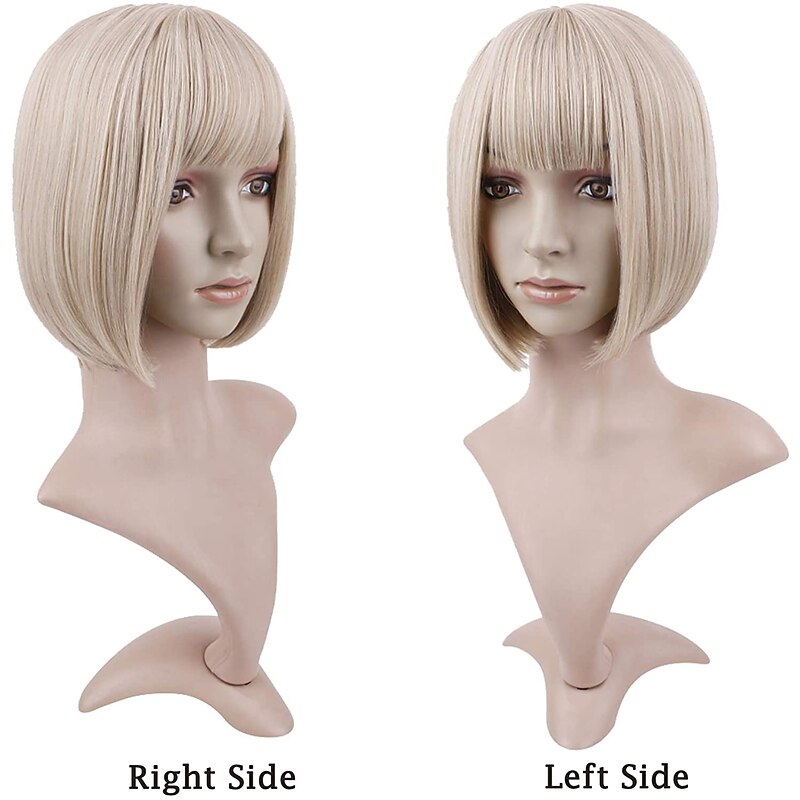 Straight Wig Short Bob Wigs With Air Bangs Shoulder Length Women's Wig Straight Synthetic Cosplay Wig Pastel Bob Wig for Girl Costume Wigs Mixed Blonde Color 10 Inch3