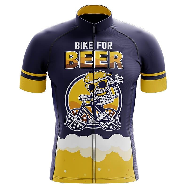 Men's Cycling Jersey Funny Beer Short Sleeve Bike Jersey Top with 3 Rear Pockets Mountain Bike MTB Road Bike Cycling Quick Dry Reflective Strips Back Pocket Moisture Wicking Sports Black Yellow Navy3