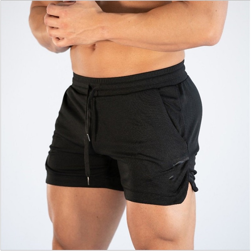 Men's Athletic Shorts 3 inch Shorts Workout Shorts Short Shorts Running Shorts Drawstring Sporty Solid Colored Breathable Quick Dry Short Fitness Gym Sports Sports & Outdoors Black White Micro-elastic2