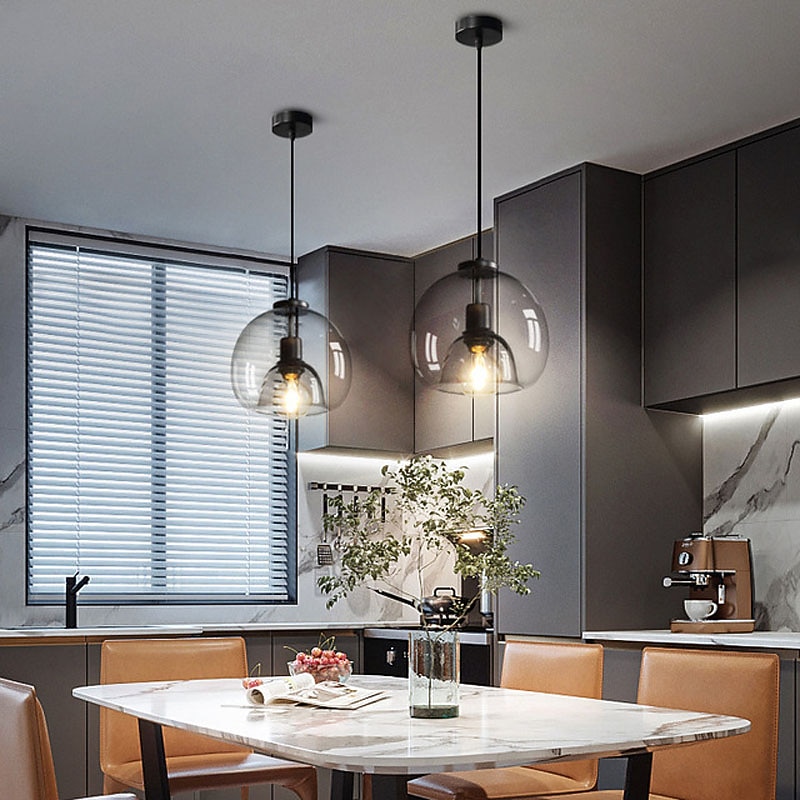 LED Pendant Light Modern Glass Kitchen Island Light 23 cm Vintage Metal Layered Geometrical Gray Painted Country Living Room Bedroom Dining Room Kitchen Lights3