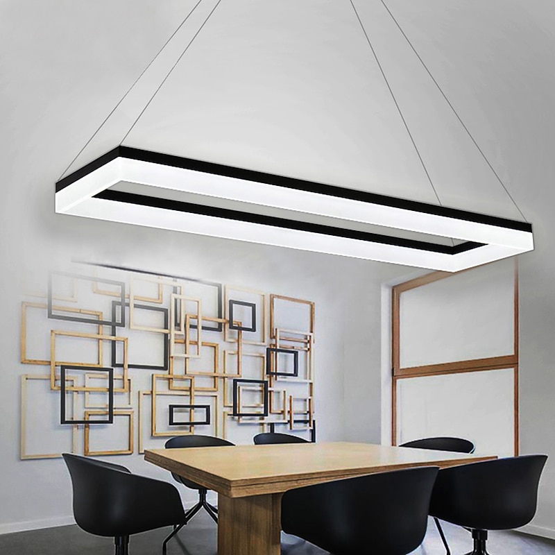 90 cm LED Pendant Light Square Design Black Modern Island Light Aluminum Dining Room Office Library 110-120V 220-240V