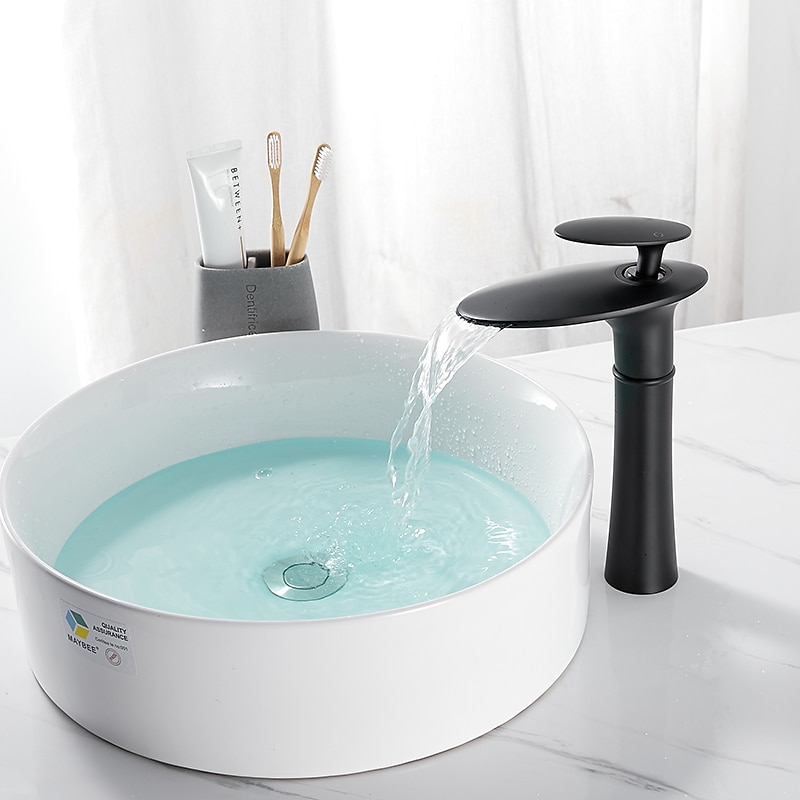 Bathroom Sink Faucet Waterfall Nickel Brushed/Electroplated/Painted Finishes Centerset Single Handle One Hole Bath Taps3