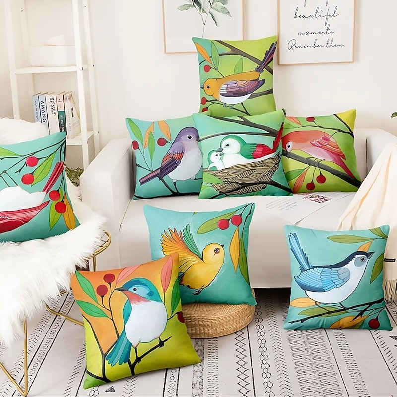 Hand-Painted Pattern Double Side Cushion Cover 1PC Soft Decorative Square  Pillowcase for Sofa bedroom Car Chair Superior Quality Outdoor Cushion for Patio Garden Farmhouse Bench Couch
