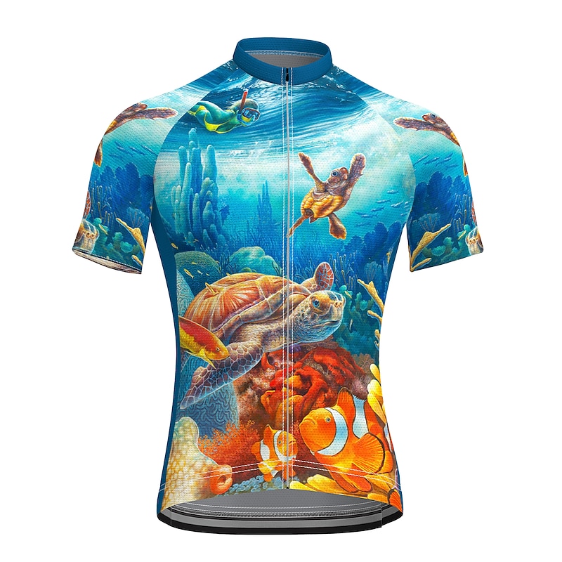 Men's Cycling Jersey Graphic Fish Funny Short Sleeve Bike Jersey Top with 3 Rear Pockets Mountain Bike MTB Road Bike Cycling Quick Dry Soft Reflective Strips Back Pocket Sports Black White Blue3