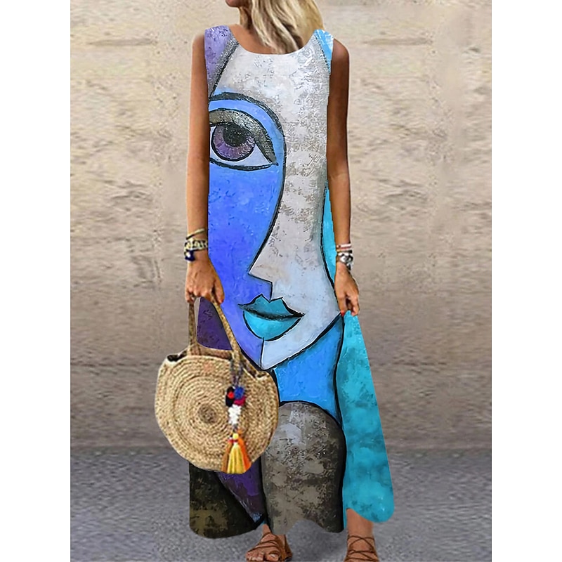Women's Maxi Dress Casual Dress Sundress Shift Dress Modern Vacation Party Casual Regular Fit Color Block Abstract Sleeveless Crew Neck Yellow Blue Purple Orange4
