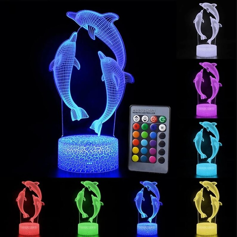 3D Dolphin Night Light 16 Colors Porpoise Bedside Lamp with Remote Control Birthday Gift for Child Baby Girl