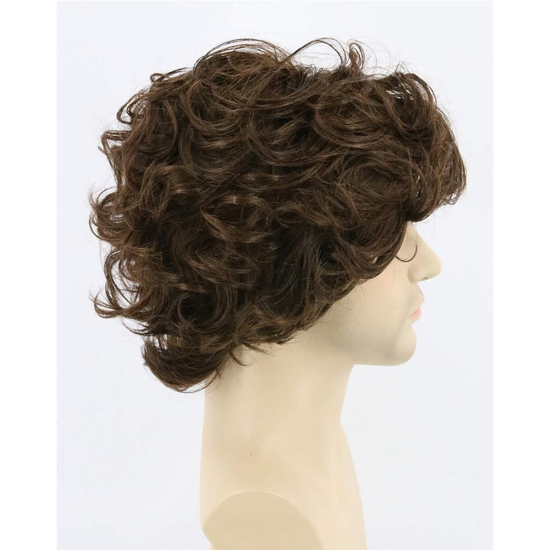 Synthetic Wig Curly Side Part Wig Short Light Brown Dark Brown Black Synthetic Hair Men's Cosplay Party Fashion Black Dark Brown3