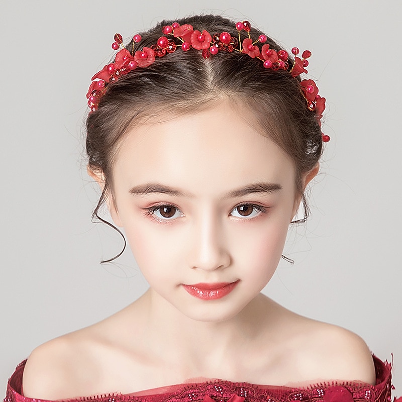 Kids Baby Girls' Headdress Red Flower Girl Dress Headdress Birthday Princess Braided Hair Accessories Girl Head Flower Show Headband2