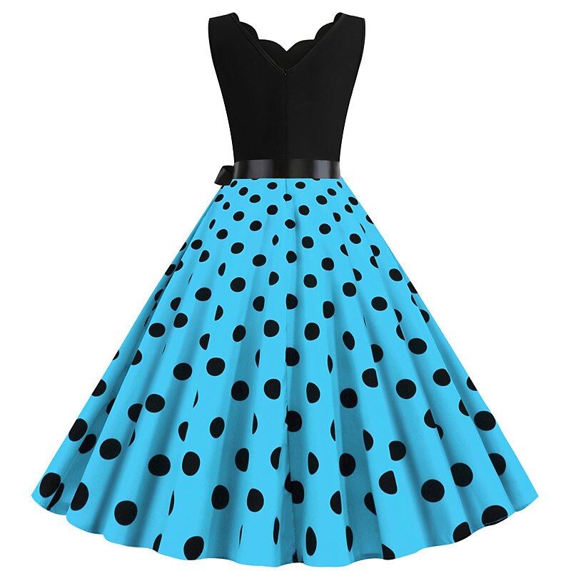 Polka Dots 1950s Grease Outfits Cocktail Dress Knee Length Dress Rockabilly Flare Dress Polka Dot V Neck Fancy Dress Women's Christmas Halloween Carnival Homecoming Prom Adults' Dress Homecoming3