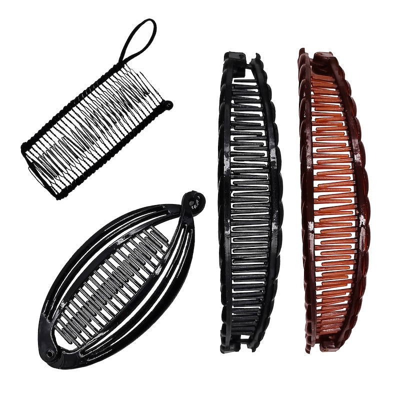 4 Pcs Banana Hair Clips Vintage Clincher Combs Tool For Thick Curly Hair Accessories Fish Shape Ponytail Holer Claws Grips Clamp Clip Claws Set For Women3