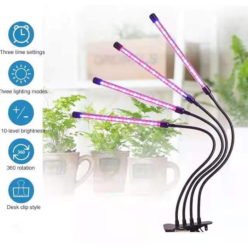 LED Grow Lights Dimmable Growing Light Fixture 10W 20W 30W with Plug for Desktop Plants Home Office Vegetable Greenhouse 20-40-60-80 LED Beads 1 Set2