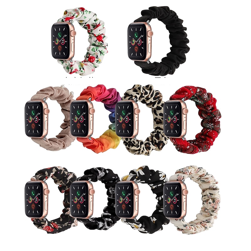 Watch Band for Apple Watch 38mm 40mm 41mm 42mm 44mm 45mm 49mm iwatch Series Ultra 8 7 6 SE 5 4 3 2 1 Fabric Replacement  Strap Women Elastic Stretchy Scrunchie Band Wristband