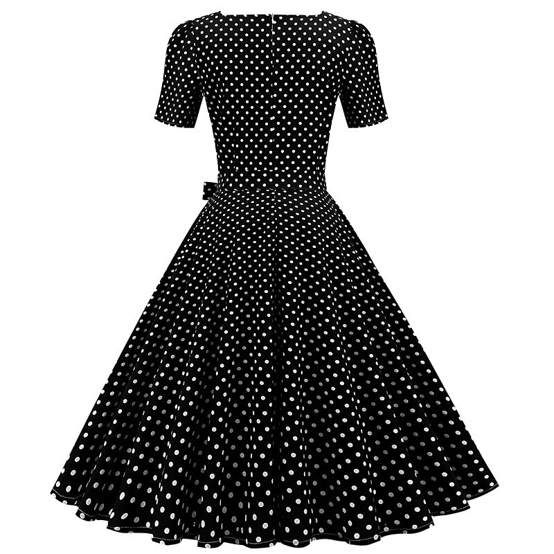 Retro Vintage 1950s Grease Outfits Rockabilly Petticoat Hoop Skirt A-Line Dress Tutu Polka Dot Fancy Dress Women's Party / Evening Masquerade Adults' Dress Gloves Earrings Spring & Summer4