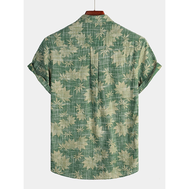 Men's Maple Leaf Tropical Plants Shirt Summer Hawaiian Shirt Aloha Shirt Short Sleeve Shirt Classic Collar Designer Basic Boho Daily Beach Green S M L2