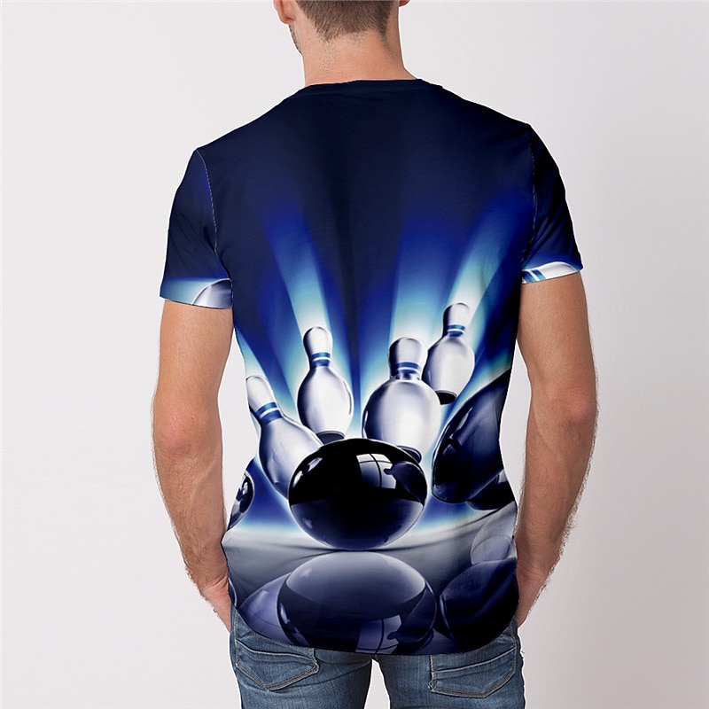 Men's Unisex Graphic Prints Bowling Ball T Shirt Tee Short Sleeve T shirt 3D Print Round Neck Shirt Designer Basic Big and Tall Casual Daily Blue Summer Clothing Apparel Plus Size S M L XL XXL 3XL3