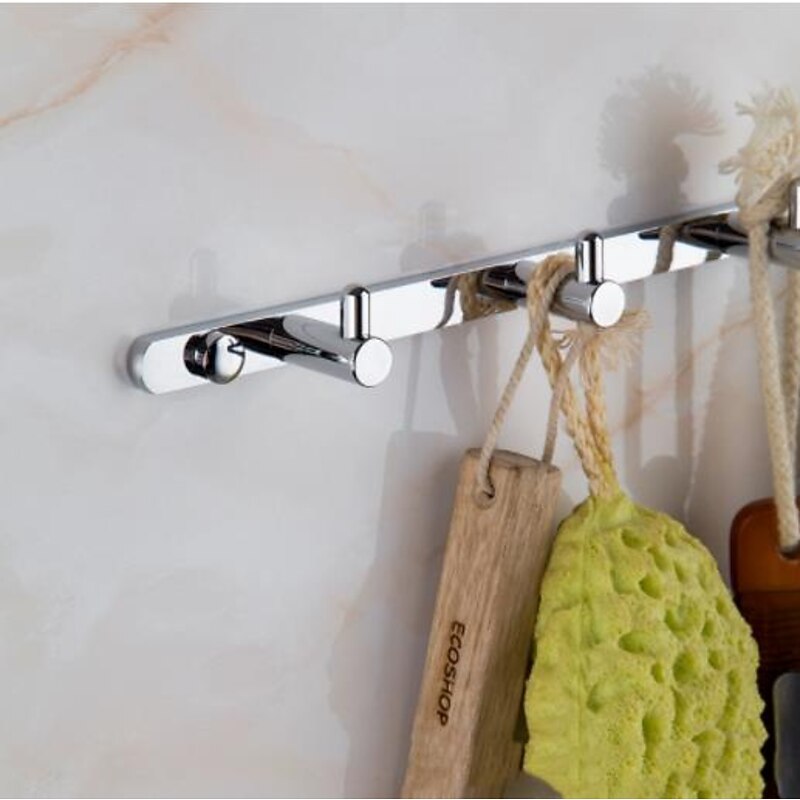 Brass Robe Hook Wall Mount Entryway Storage Rack for Jackets Coats Hats Scarves - 4 Hooks Contemporary Chrome4