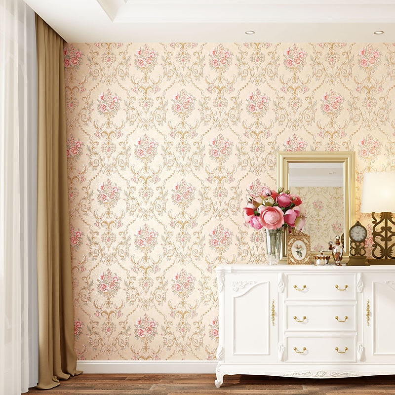 Wallpaper Wall Cover Sticker Film Peel and Stick Removable Self Adhesive Embossed Floral Non Woven Home Decoration 300*53cm4