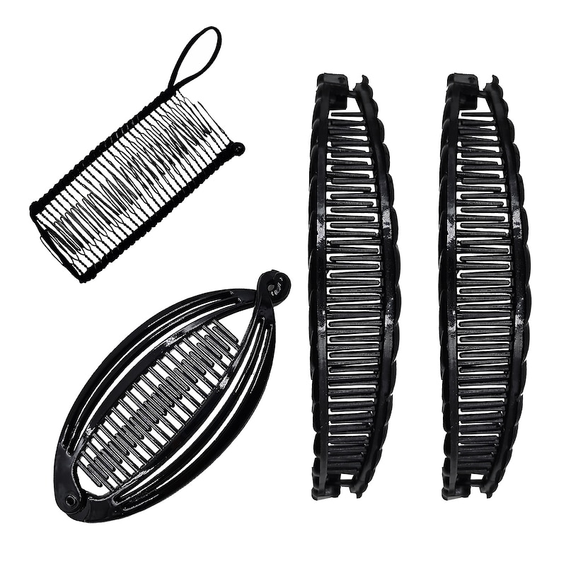 4 Pcs Banana Hair Clips Vintage Clincher Combs Tool For Thick Curly Hair Accessories Fish Shape Ponytail Holer Claws Grips Clamp Clip Claws Set For Women2