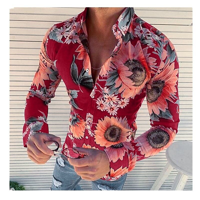 Men's Floral Shirt Summer Hawaiian Shirt Button Up Shirt Fashion Streetwear Designer Outdoor Daily Holiday Collar Black White Yellow Red Dark Blue2