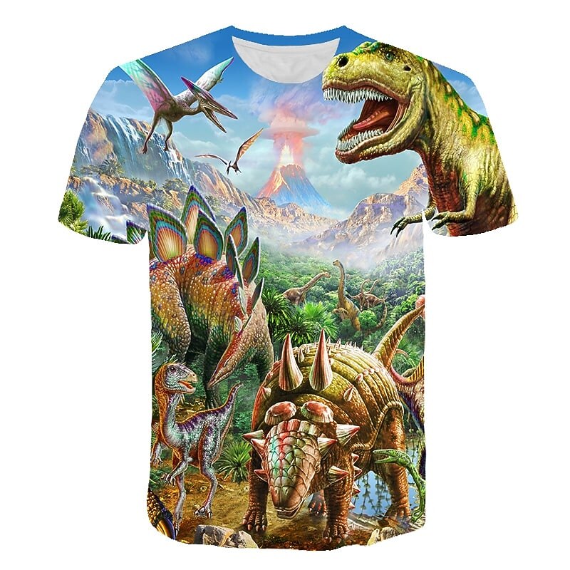Kids Boys' T shirt Short Sleeve Dinosaur 3D Print Animal Print Gray Green Navy Black gray Children Tops Summer Active Daily Wear Regular Fit 4-12 Years3