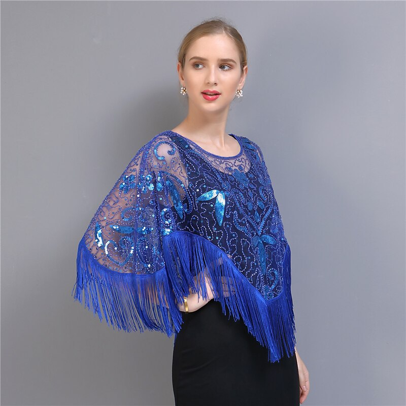 Vintage 1920s The Great Gatsby Party Costume Masquerade Shawls The Great Gatsby Wedding Guest Sequins Tassel Fringe Sequin Tassel Fancy Dress Women's Wedding Party Wedding Guest Adults' Shawl4