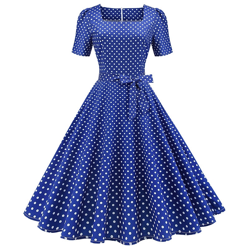 Polka Dots 1950s Grease Outfits Cocktail Dress Dress Rockabilly Flare Dress Polka Dot Square Neck Fancy Dress Women's Christmas Halloween Carnival Vacation Homecoming Prom Adults' Dress4