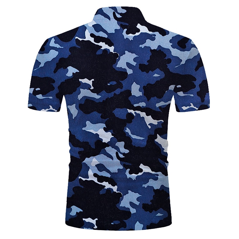 Men's Camo Sports Polo Shirts Golf Shirt Short Sleeve Polo Shirts Collared Shirts Casual Sportswear Vacation Wear Buttons 3D Print Blue2