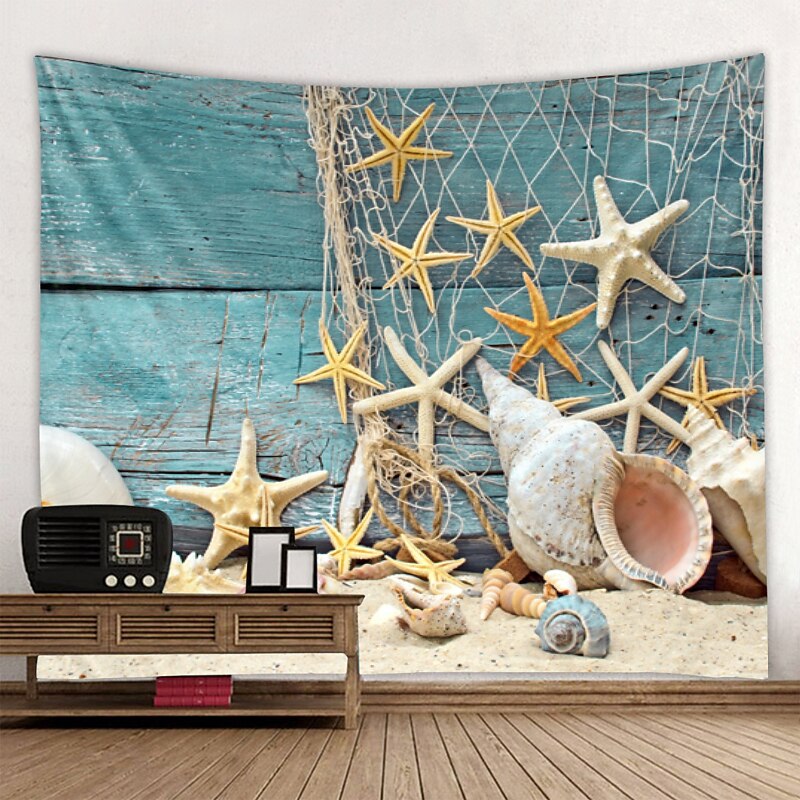 Beach Wall Tapestry Wall Hanging Art Deco Blanket Curtain Hanging at Home Bedroom Living Room Decoration Starfish Fishing Net2