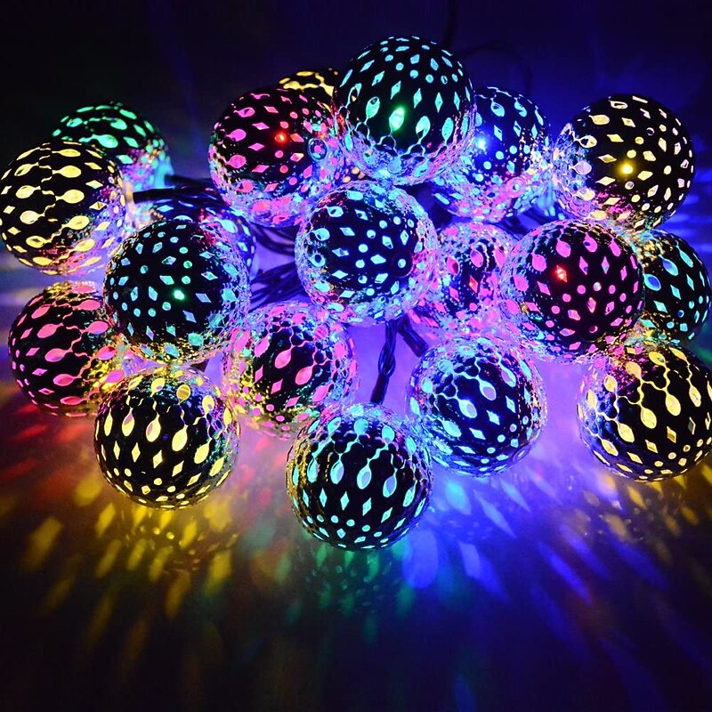 Ramadan Eid Lights LED Moroccan Ball String Lights 5M-40LED Fairy Garland Copper Patio String Light Globe Fairy Orb Lantern Christmas for Wedding Party Home Decoration USB or 220V Plug2