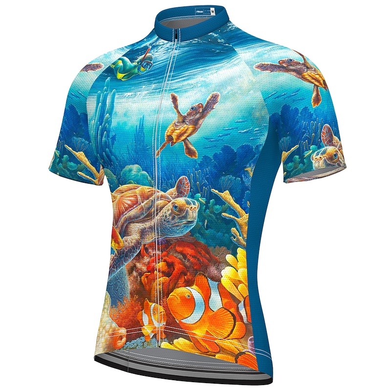 Men's Cycling Jersey Graphic Fish Funny Short Sleeve Bike Jersey Top with 3 Rear Pockets Mountain Bike MTB Road Bike Cycling Quick Dry Soft Reflective Strips Back Pocket Sports Black White Blue2
